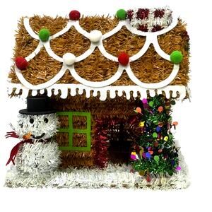 Tinsel Christmas Garland Gingerbread House & Snowman Display